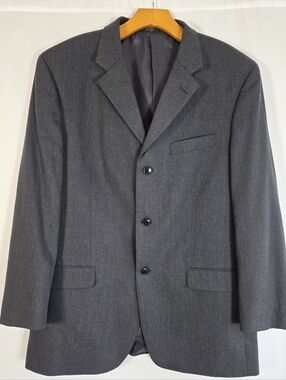 Mens Gray Wool Blazer 40R Athletic Fit 3 Button Suit Jacket Business